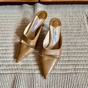 Jimmy Choo Tan Leather Slides, 6/36.5